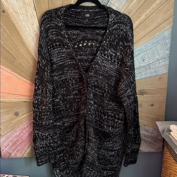 Line Sweaters - Line oversized marbled cardigan size large black and white with pockets soft